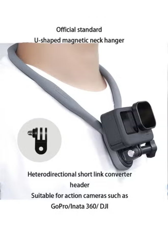 TELESIN official standard configuration U-shaped magnetic hanging neck bracket, Equipped with anisotropic short link conversion head, Compatible with GoPro/Inata 360/DJI and other action cameras - Image 1