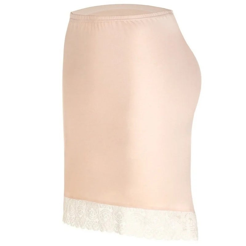 Women's Lace Trim Breathable Mesh Mini Slip with Double-Sided Slit and High Elasticity