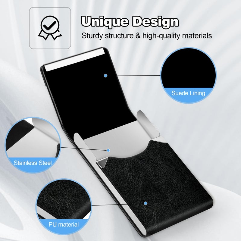DMFLY Business Card Holder for Women or Men, Business Card Case with PU Leather and Stainless Steel, Slim Metal Case with Magnetic Closure for Business Meeting Use - Image 4
