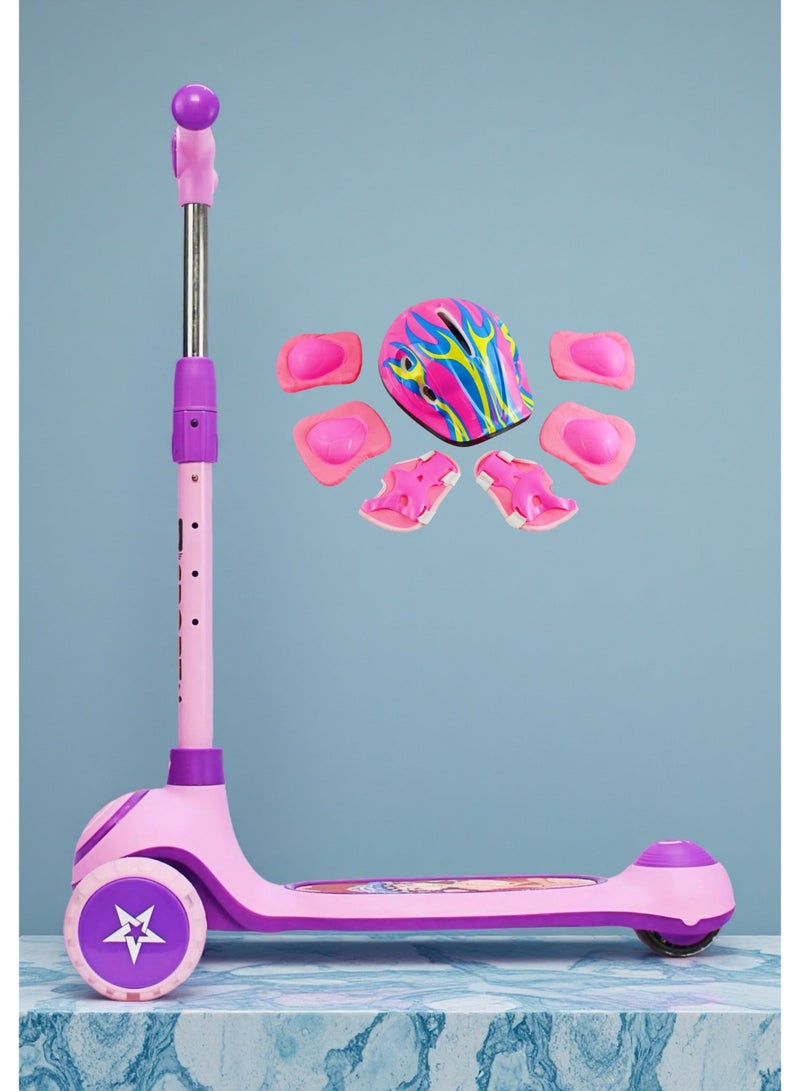 EASY FUTURE Kids Kick Scooter Foldable Design, Height-Adjustable Handle, LED Wheels, Rear Brake & Music for Ages 3-8 Including Full Protective Gear Set - Image 1