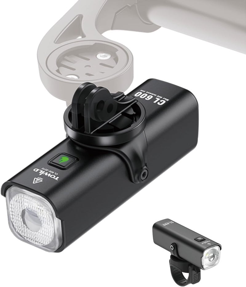 TOWILD CL600 Bicycle Front Headlight with 600 Lumens - Compact Bike Light for Commuting and Night Riding - USB Rechargeable Waterproof LED Light with Garmin/GoPro Mount Compatibility - Image 1