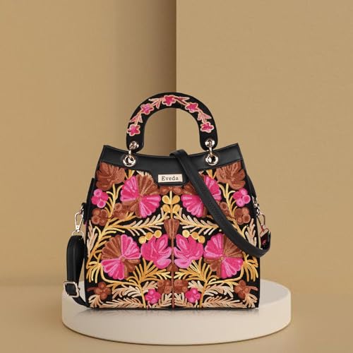 EVEDA Synthetic Leather Gorgeous Embrodeiry Stylish Design Hobo Women Handbag (Black) - Image 4