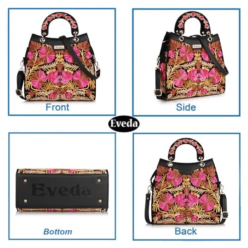 EVEDA Synthetic Leather Gorgeous Embrodeiry Stylish Design Hobo Women Handbag (Black) - Image 3