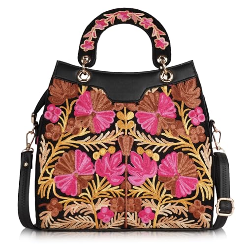EVEDA Synthetic Leather Gorgeous Embrodeiry Stylish Design Hobo Women Handbag (Black) - Image 1