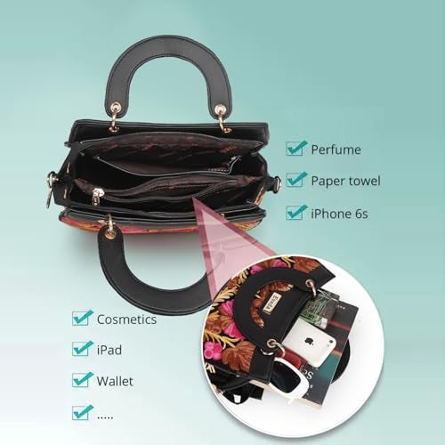 EVEDA Synthetic Leather Gorgeous Embrodeiry Stylish Design Hobo Women Handbag (Black) - Image 5
