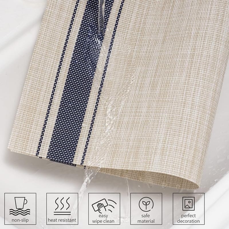 LUCCI LUCCI Placemats HeatResistant Woven Vinyl Placemat NonSlip Washable PVC Table Mat Easy to Clean Premium Plastic Mats for Dining Kitchen Table Set of 8 Blue Line - Image 5