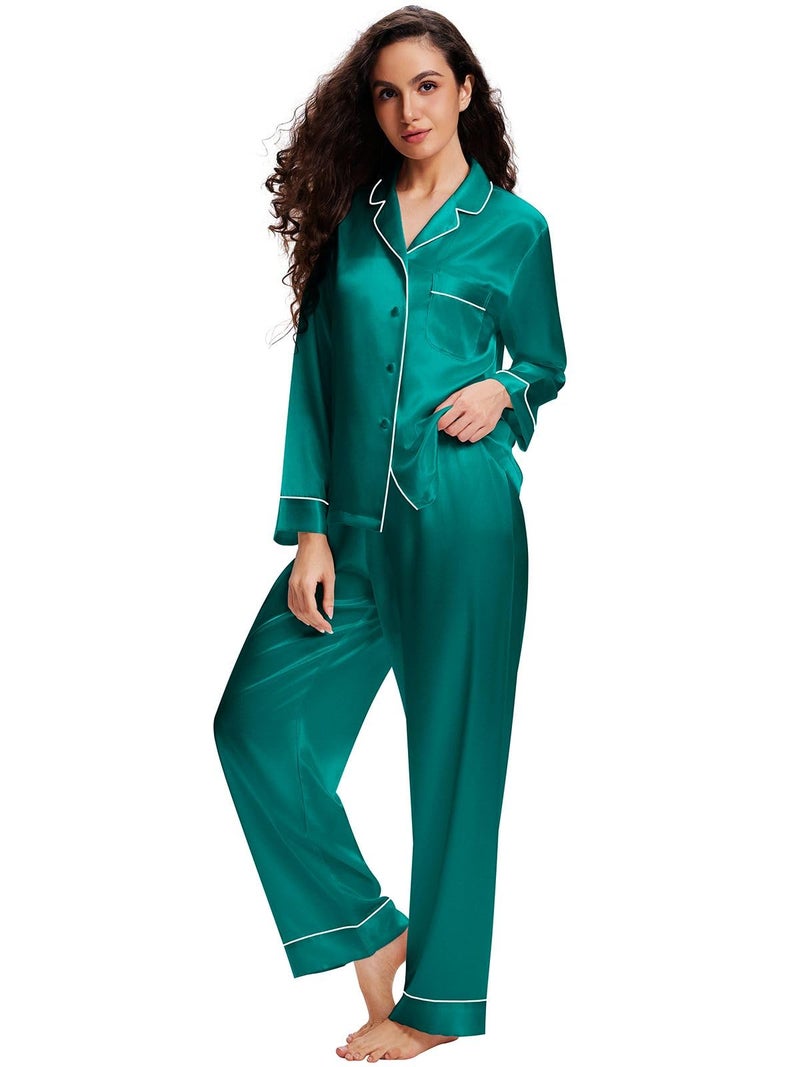 Lonxu Womens Silk Satin Pajamas Set Green XL - Image 1