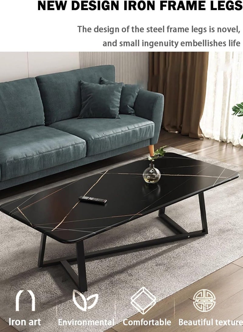 AUTOYSUR طاولة قهوة، سعة تخزين كبيرة، طاولة معيشة بسيطة، طاولة شاي عصرية، وحدة صغيرة، تصميم بسيط لغرفة المعيشة (رخام أسود صناعي) - Image 4