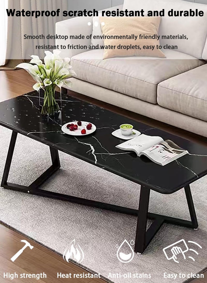 AUTOYSUR طاولة قهوة، سعة تخزين كبيرة، طاولة معيشة بسيطة، طاولة شاي عصرية، وحدة صغيرة، تصميم بسيط لغرفة المعيشة (رخام أسود صناعي) - Image 3