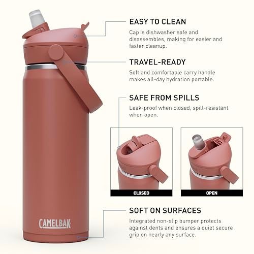 CamelBak Thrive Flip Straw Insulated Stainless Steel Water Bottle Sierra Red, 20oz - Image 2