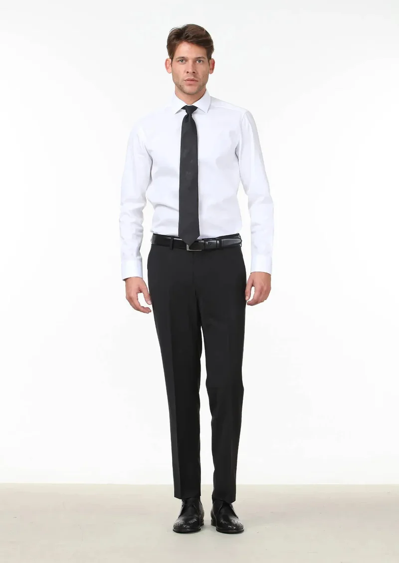Kip Black Weaving Fitted Fit Classical Wool Blended Trousers