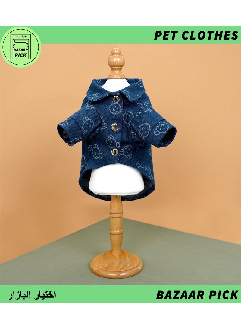قميص دنيم مسامي للحيوانات الأليفة بلون أزرق داكن - جاكيت جينز قطني خفيف للكلاب والقطط، ملابس أنيقة للصيف والنزهات المسائية - مقاس 2XL - Image 4