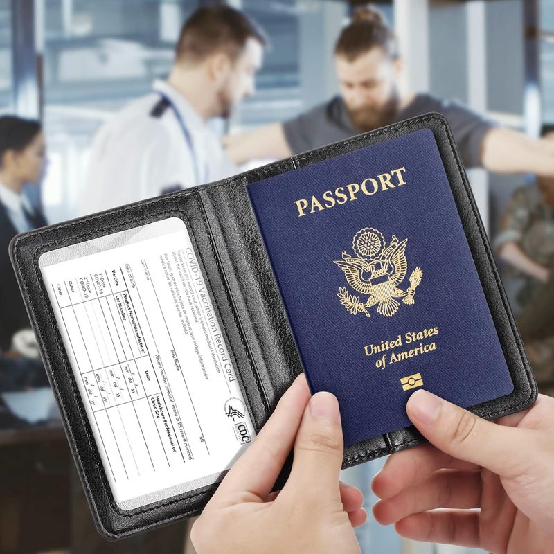 Eoehro Passport and Vaccine Card Holder Combo, Faux Leather, Compact, Lightweight, Waterproof, AA-Black - Image 2