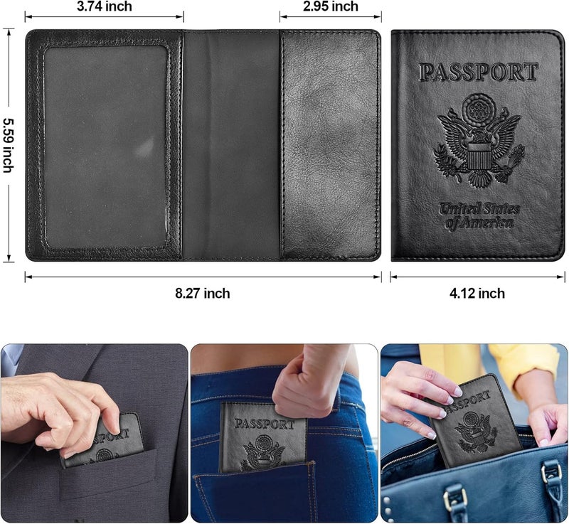 Eoehro Passport and Vaccine Card Holder Combo, Faux Leather, Compact, Lightweight, Waterproof, AA-Black - Image 3