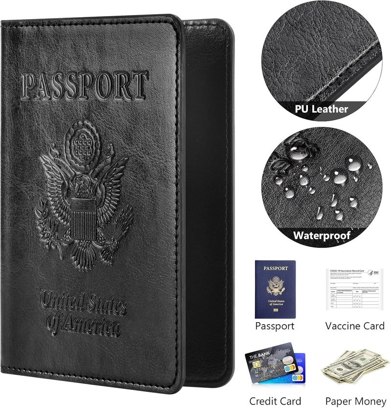 Eoehro Passport and Vaccine Card Holder Combo, Faux Leather, Compact, Lightweight, Waterproof, AA-Black - Image 4