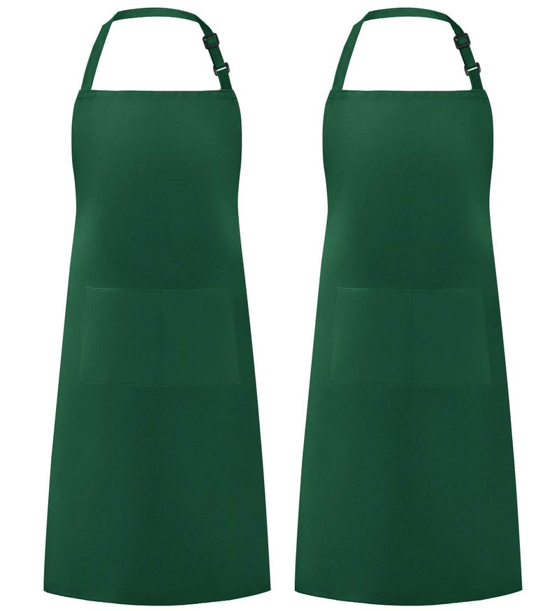 Syntus 2 Pack Adjustable Bib Apron Waterdrop Resistant with 2 Pockets Cooking Kitchen Aprons for BBQ Drawing, Women Men Chef, Dark Green - Image 1