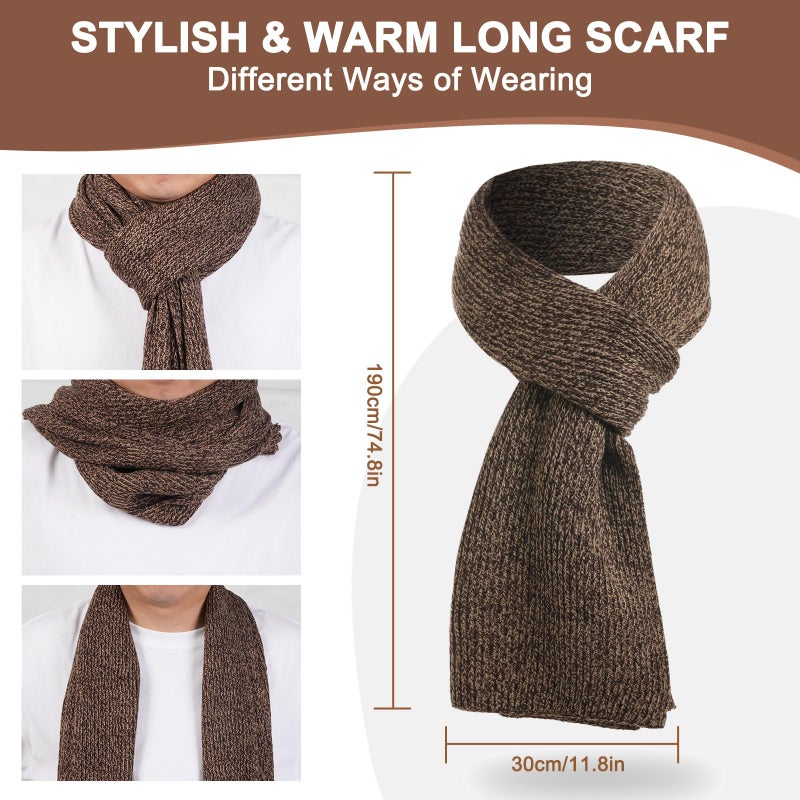 floconssy Men's Winter Beanies Hats Scarf Gloves Sets, 3 PCS Warm Fleece Lined Hat Thermal Long Scarf Touchscreen Gloves for Cold Weather Brown - Image 4