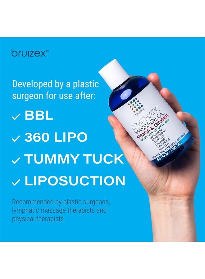 Bruizex زيت تدليك الليمفاوية بالزنجبيل مع الأرنكا وزيت جوز الهند العضوي، لتعافي ما بعد الجراحة ومرض الليبيدما، شفط الدهون، 360 ليبو، رفع المؤخرة البرازيلية، شد البطن، علاج التليف، إزالة السموم من الجسم، 8.5 أونصة - Image 4