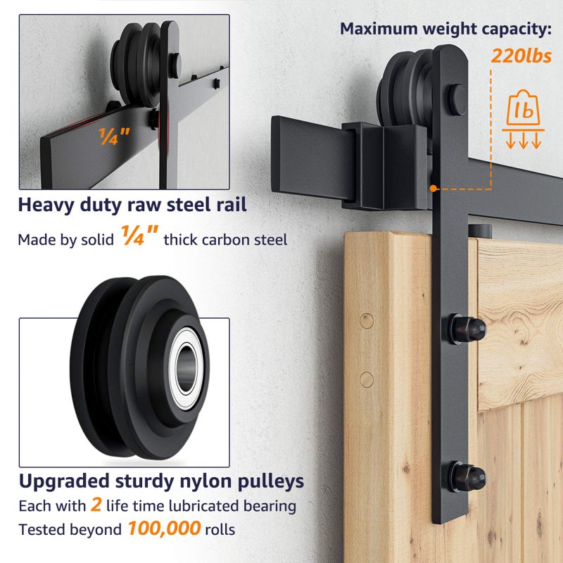 SMARTSTANDARD 6.6FT Barn Door Hardware kit, Barn Door Track, Sliding Door Hardware kit, Smoothly and Quietly -Heavy Duty Sturdy -Easy to Install, Fit 36"-40" Wide Panel (I Shape Hanger) - Image 4