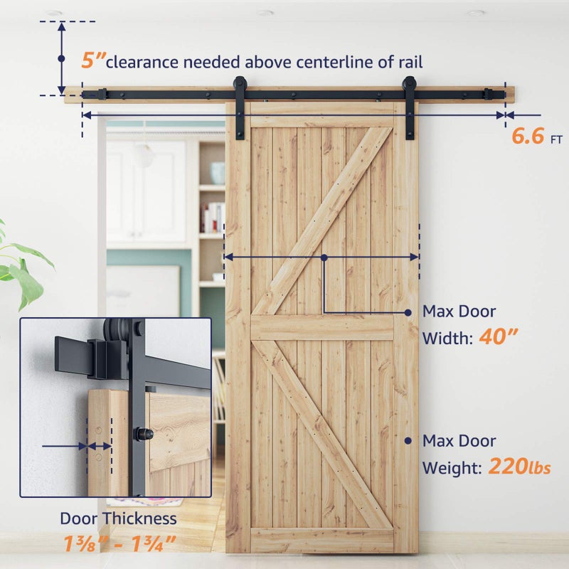 SMARTSTANDARD 6.6FT Barn Door Hardware kit, Barn Door Track, Sliding Door Hardware kit, Smoothly and Quietly -Heavy Duty Sturdy -Easy to Install, Fit 36"-40" Wide Panel (I Shape Hanger) - Image 2