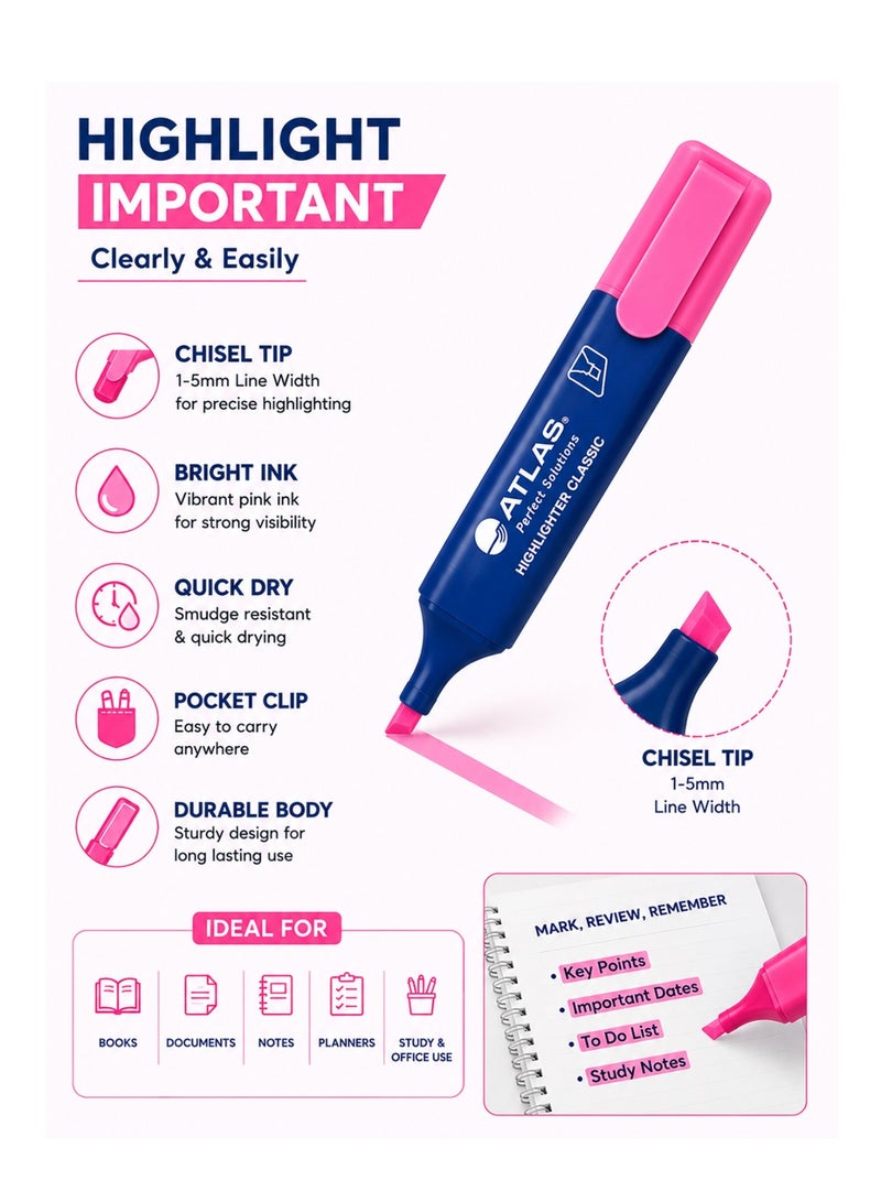 ATLAS 10-Piece Classic Highlighter Pink Ink - Image 2