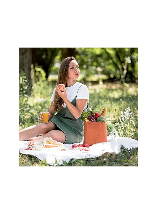 KASTWAVE Bag 2 Pcs Doublesided Tote Bags Reusable Cloth Bags Fruit Print Small Cute Tote Grocery Bags Shopping Bag Makeup Bags For Women Girls Kids (Orange And Green) - Image 4