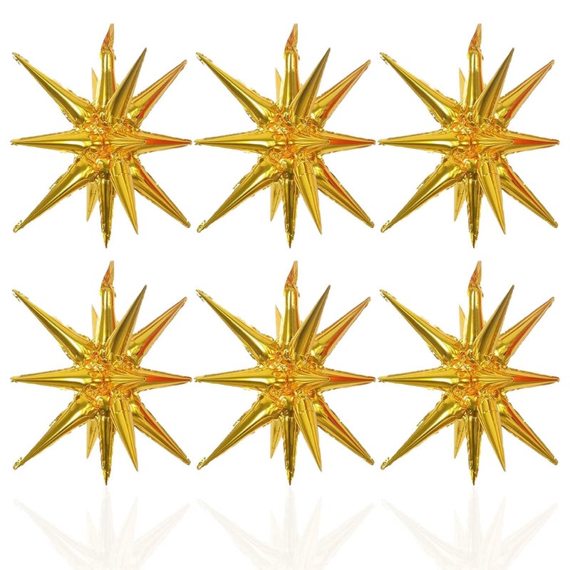 LAIAMER 6 Pcs Gold Star Foil Balloons OnePiece 14Pointed Star Balloon 4D Starburst Cone Mylar Balloon 22inch Christmas Birthday Wedding Wedding Anniversary Party SuppliesGold - Image 2