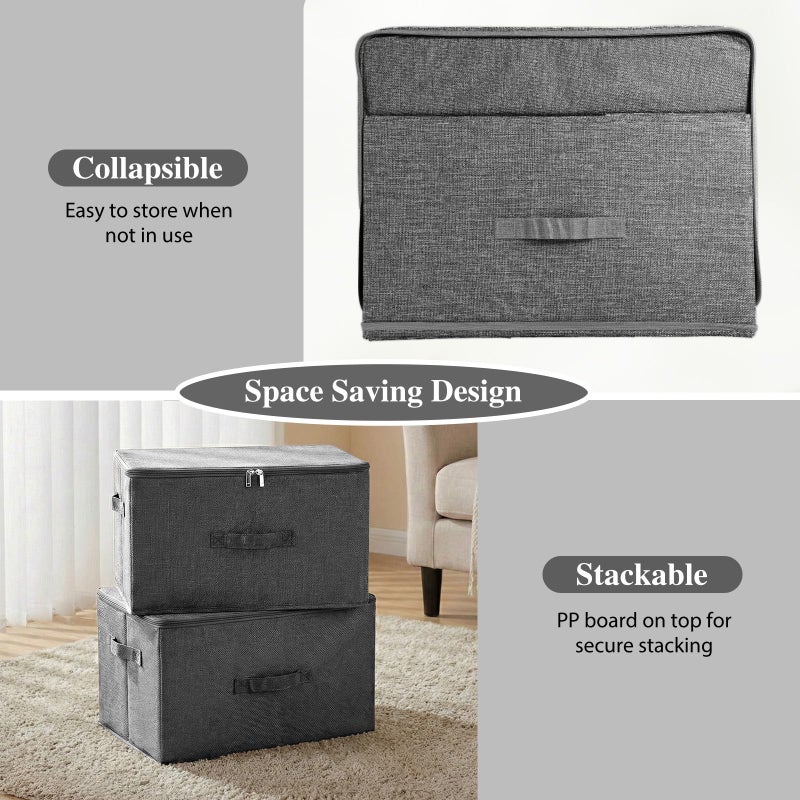 ANMINY Storage Bins with Zipper Lids 51.9 Qt Lidded Fabric Storage Boxes Baskets Cubes with Handles Collapsible Washable Cotton Linen Closet Shelf Clothes Organizer - Gray, Extra Large - Image 5