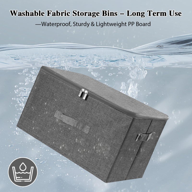 ANMINY Storage Bins with Zipper Lids 51.9 Qt Lidded Fabric Storage Boxes Baskets Cubes with Handles Collapsible Washable Cotton Linen Closet Shelf Clothes Organizer - Gray, Extra Large - Image 3