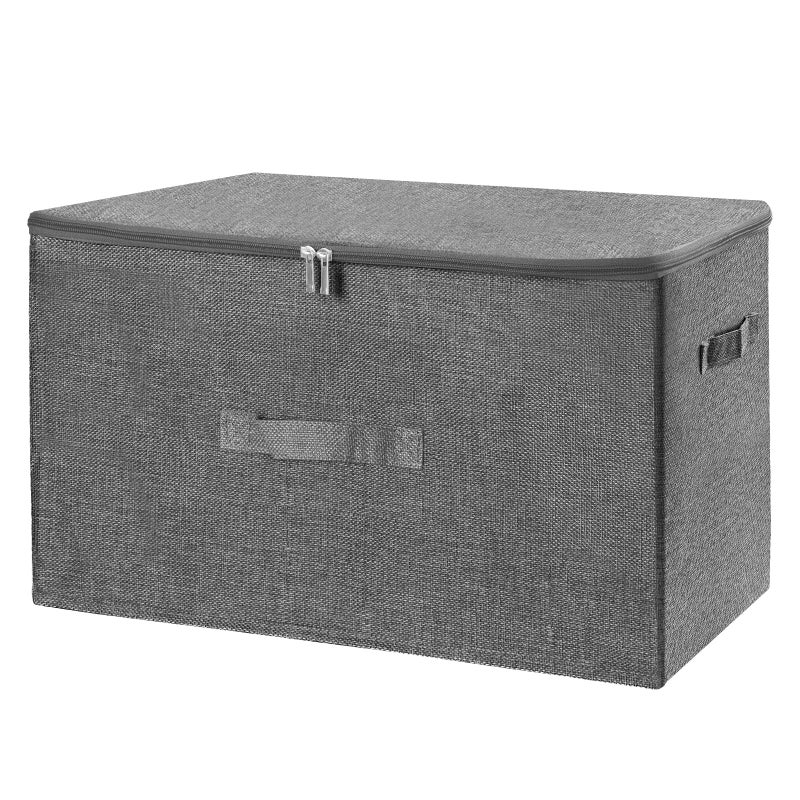 ANMINY Storage Bins with Zipper Lids 51.9 Qt Lidded Fabric Storage Boxes Baskets Cubes with Handles Collapsible Washable Cotton Linen Closet Shelf Clothes Organizer - Gray, Extra Large - Image 1