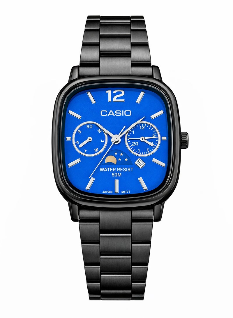 Casio Stainless Steel Square Watch – Blue Dial