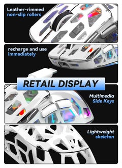 UCHUANG Wireless Gaming Mouse ,Tri-Mode PC Gaming Mice 2.4G/Bluetooth/Wired,Noiseless Mouse RGB Backlit,Transparent Shell, Multimedia Side Keys,5-Speed DPI (1200-3600),for Win/MAC,White  - Image 4