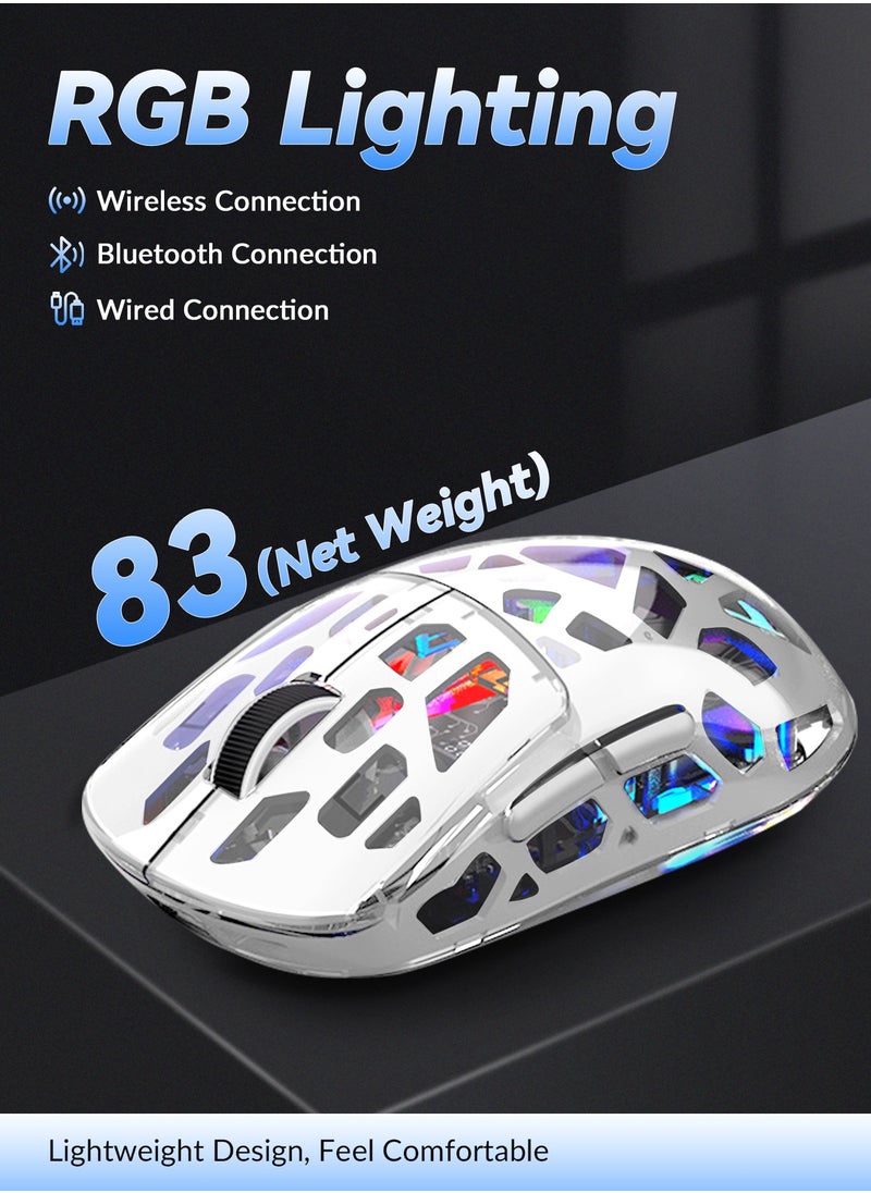UCHUANG - Wireless Gaming Mouse ,Tri-Mode PC Gaming Mice 2.4G/Bluetooth/Wired,Noiseless Mouse RGB Backlit,Transparent Shell, Multimedia Side Keys,5-Speed DPI (1200-3600),for Win/MAC,White - Image 1