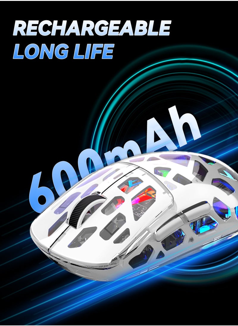 UCHUANG - Wireless Gaming Mouse ,Tri-Mode PC Gaming Mice 2.4G/Bluetooth/Wired,Noiseless Mouse RGB Backlit,Transparent Shell, Multimedia Side Keys,5-Speed DPI (1200-3600),for Win/MAC,White - Image 1