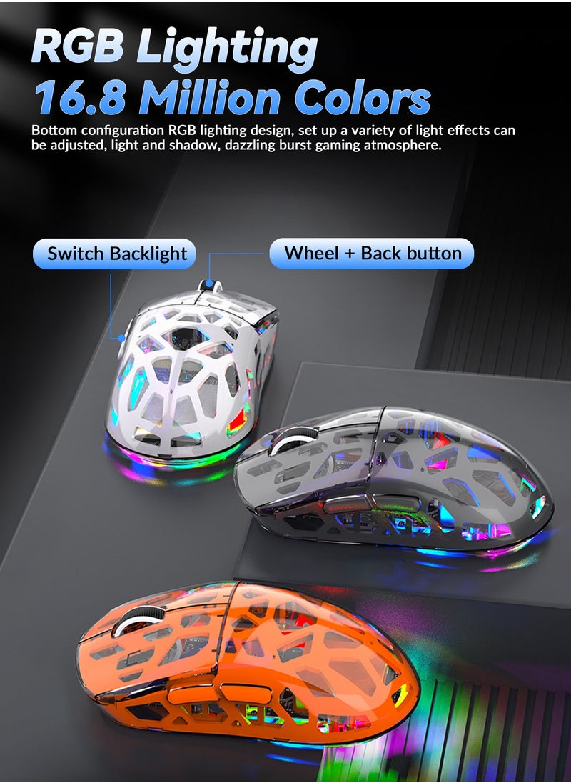 UCHUANG - Wireless Gaming Mouse ,Tri-Mode PC Gaming Mice 2.4G/Bluetooth/Wired,Noiseless Mouse RGB Backlit,Transparent Shell, Multimedia Side Keys,5-Speed DPI (1200-3600),for Win/MAC,White - Image 1
