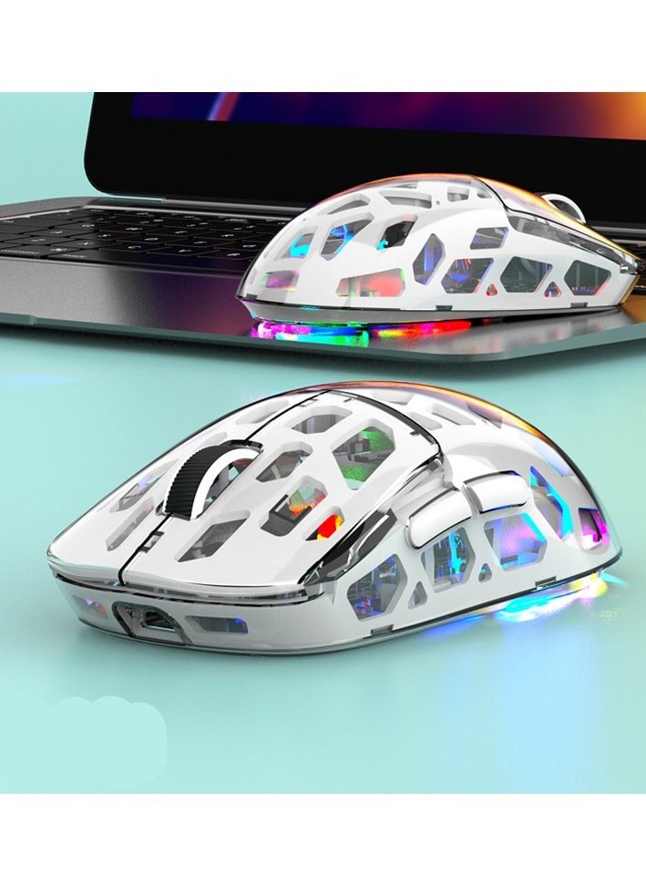 UCHUANG - Wireless Gaming Mouse ,Tri-Mode PC Gaming Mice 2.4G/Bluetooth/Wired,Noiseless Mouse RGB Backlit,Transparent Shell, Multimedia Side Keys,5-Speed DPI (1200-3600),for Win/MAC,White - Image 1
