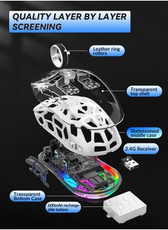 UCHUANG Wireless Gaming Mouse ,Tri-Mode PC Gaming Mice 2.4G/Bluetooth/Wired,Noiseless Mouse RGB Backlit,Transparent Shell, Multimedia Side Keys,5-Speed DPI (1200-3600),for Win/MAC,White  - Image 5