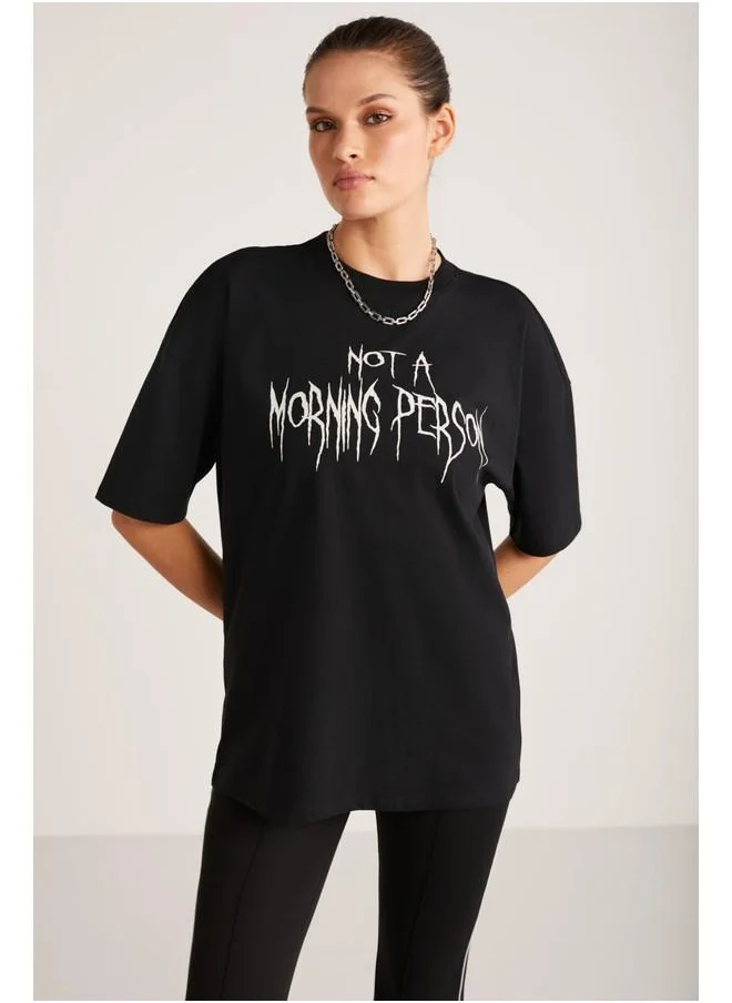 GRIMELANGE Grimelange Maddie Women's Front Printed Black T-Shirt