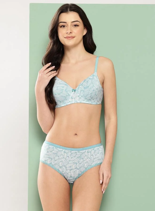 Leading Lady Blue Printed Lightly Padded Non Wired Bra and Brief Set