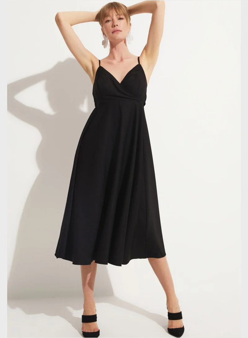 JUNE Surplice Neck Strappy Satin Dress
