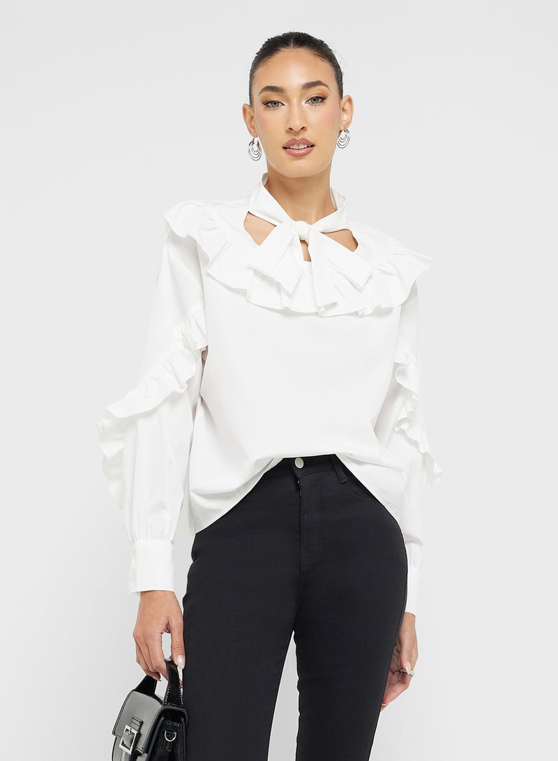 Ginger Ruffle Neck Detail Boho Blouse - Image 1