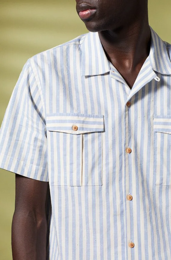 Vicomte A. Claude Sky Blue Wide Stripes Shirt 100% Cotton