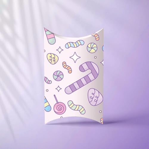 mudrit Pillow Paper Boxes - Set of 50 with Jute Twine | Decorative Folding Paper Gift Boxes for Gifting Chocolates, Dryfruits, and Candies | Size 5.5" x 3.5" (Purple) - Image 1