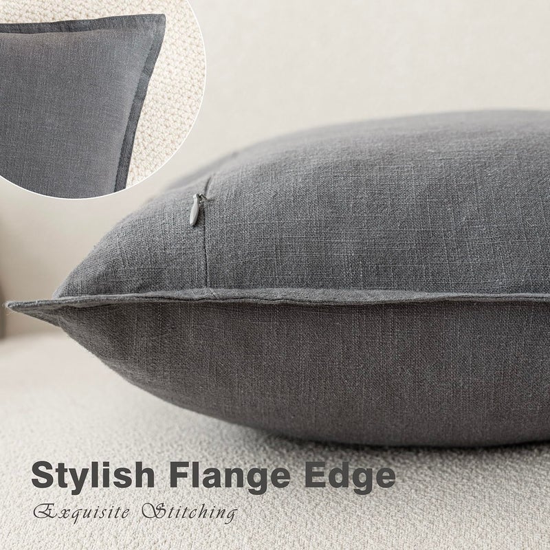 Foindtower Pack of 2, Decorative Linen Soild Throw Pillow Covers Soft Accent Square Cushion Case Boho Farmhouse Pillowcase for Chair Couch Sofa Bedroom Living Room Home Decor 18 x 18 Inch Grey - Image 3