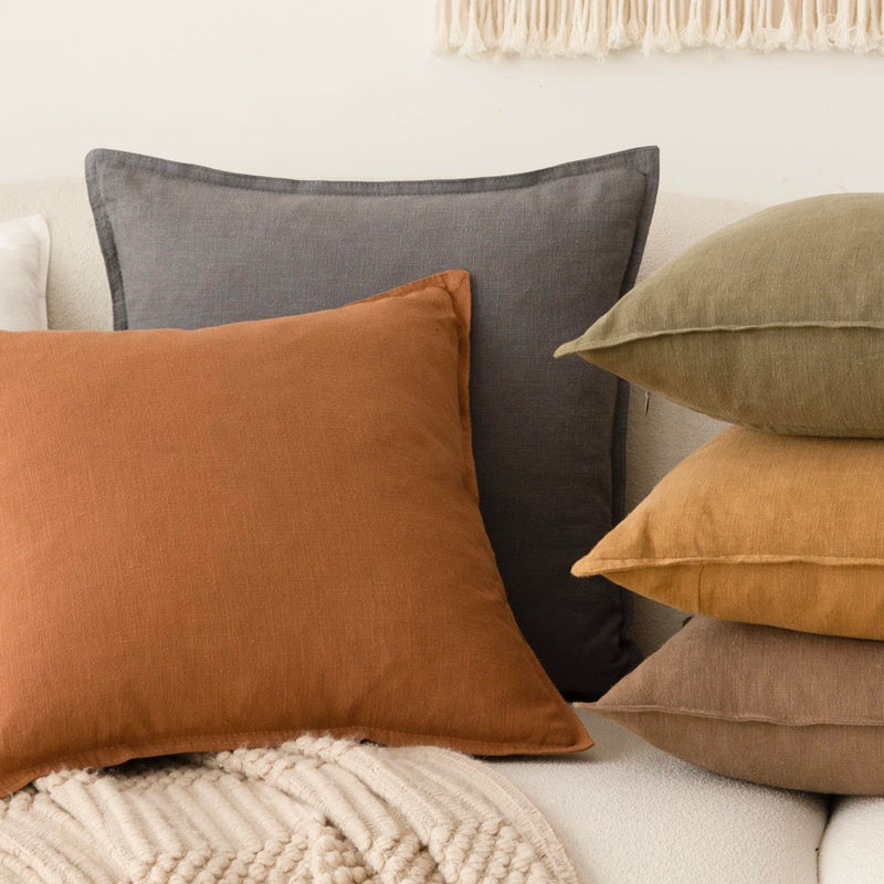Foindtower Pack of 2, Decorative Linen Soild Throw Pillow Covers Soft Accent Square Cushion Case Boho Farmhouse Pillowcase for Chair Couch Sofa Bedroom Living Room Home Decor 18 x 18 Inch Grey - Image 5