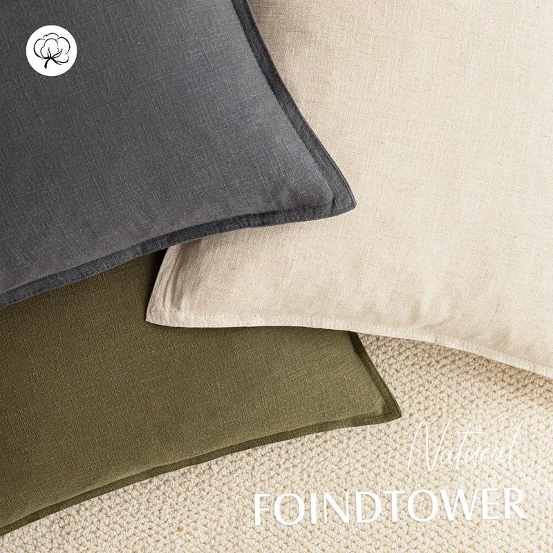 Foindtower Pack of 2, Decorative Linen Soild Throw Pillow Covers Soft Accent Square Cushion Case Boho Farmhouse Pillowcase for Chair Couch Sofa Bedroom Living Room Home Decor 18 x 18 Inch Grey - Image 4