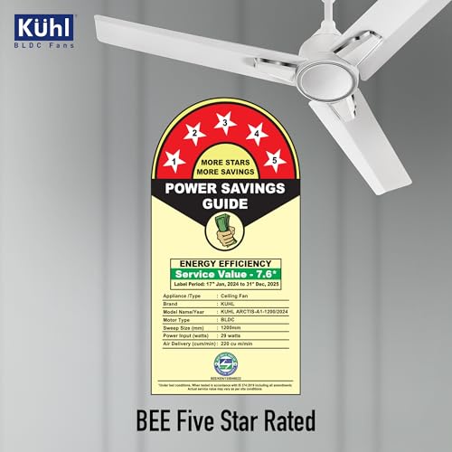 KUHL Arctis A1 1200 mm 65% Power Saving BLDC Ceiling Fan With Remote | BEE 5 Star Rated & ISI Marked | High Air Flow | 5 Year Warranty on Motor | White - Image 5