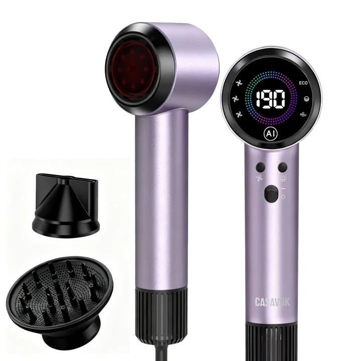 Casavok Ionic Hair Dryer with Auto-Adjusting Sensor,AI Hair Dryer with Magnetic Diffuser,160000 RPM High-Speed Hair Blow Dryer for Fast Drying,Compact Blow Dryer with 500M Plasma,Blow Dryer for Women(Purple) - Image 1