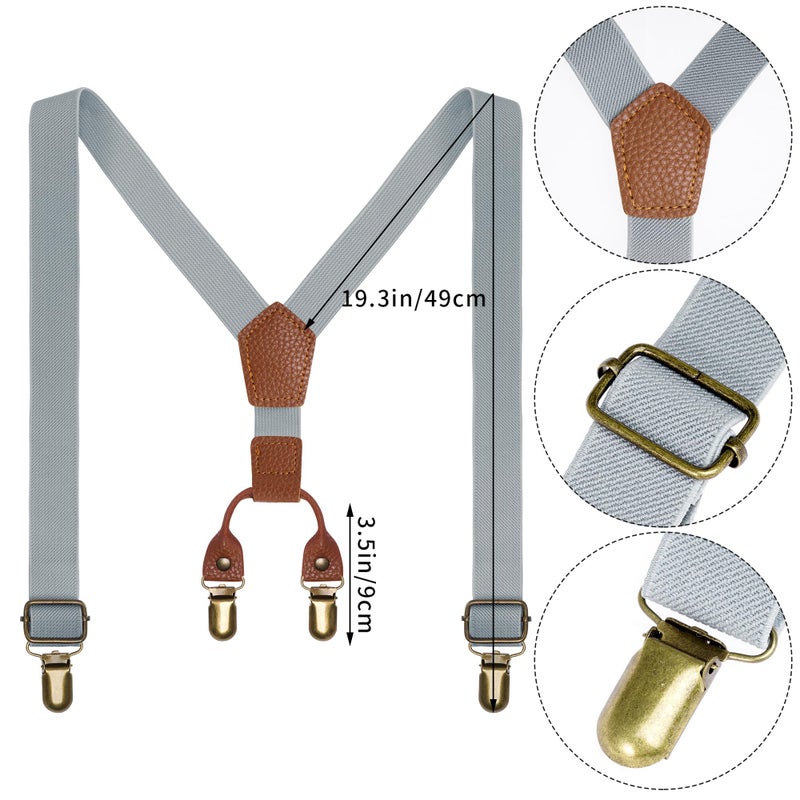 mifengda Kids Old Man Costume 100 Day of School Grandpa Costume for Boys 1920s Old Man Outfit Halloween Dress Up Set Including Bow Tie Beard Eyebrow Suspenders Glasses for Kids Boy Halloween - Image 2