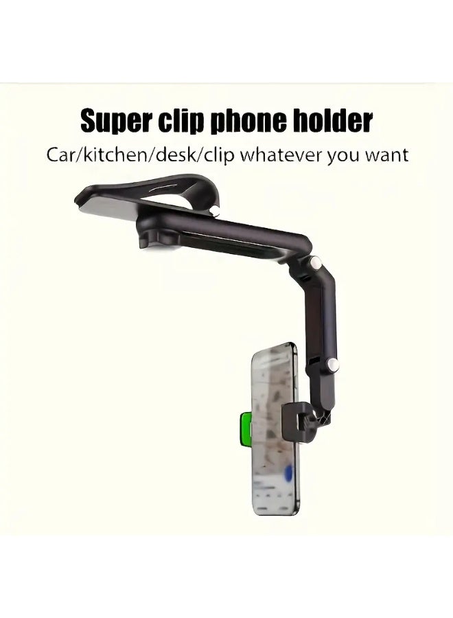 Rotatable car phone holder, suitable for sun visor – Foldable dashboard and sun visor installation, universal adjustable spring clip holder, suitable for all - Image 1